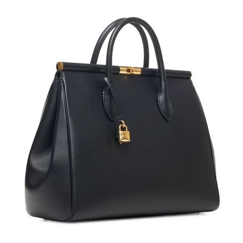 Black Leather Handbag with Lock - Dolce & Gabbana - Modalova
