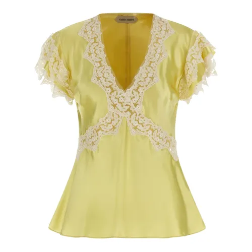 Satin Top with Lace Inserts - Alberta Ferretti - Modalova
