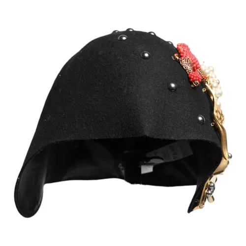Black Wool Embellished Cloche Hat - Dolce & Gabbana - Modalova