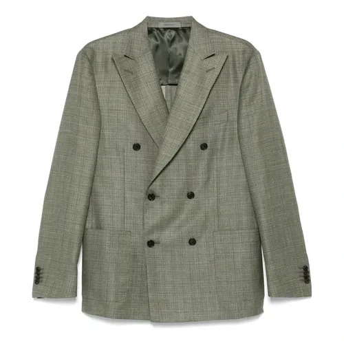 Wool/Silk/Linen Double Breasted Jacket - Corneliani - Modalova