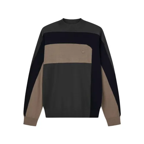 Wool Crewneck Sweater Jacquard Color Block - Emporio Armani - Modalova