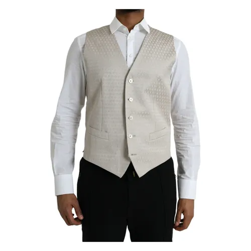 Off White Cotton Formal Dress Vest - Dolce & Gabbana - Modalova