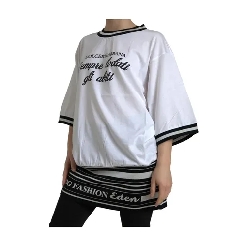 White Crew Neck Printed T-shirt - Dolce & Gabbana - Modalova