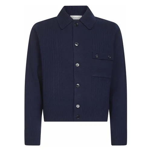 Blue Wool Sweater with Button Placket - Dries Van Noten - Modalova