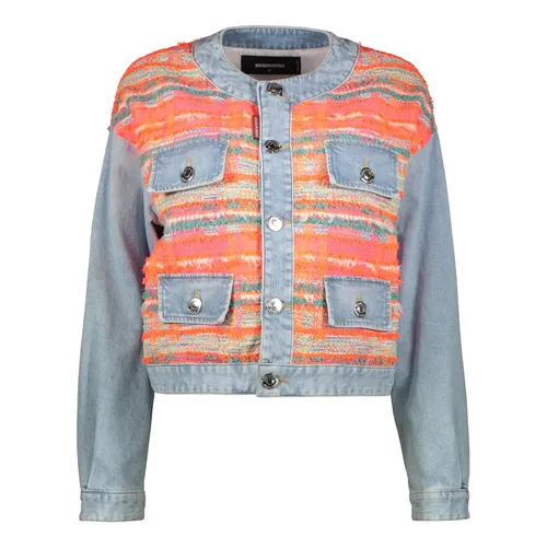 Mandarin Collar Denim Jacket Tweed Insert - Dsquared2 - Modalova