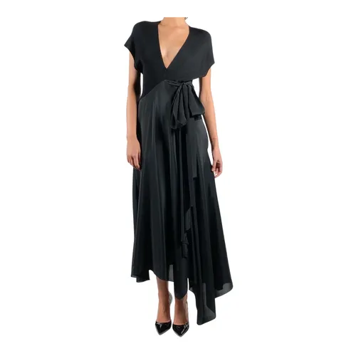 Black V-Neck Silk Wrap Dress - Petar Petrov - Modalova