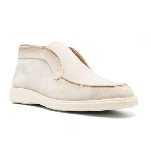 Beige Leather Boots with Tonal Stitching - Santoni - Modalova