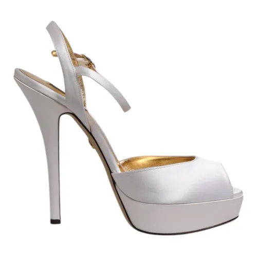 White Satin Platform Heels Sandals - Dolce & Gabbana - Modalova