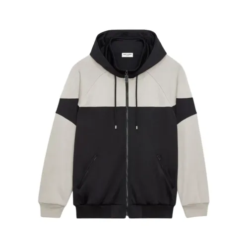 Zippered Hoodie with Embroidery - Saint Laurent - Modalova