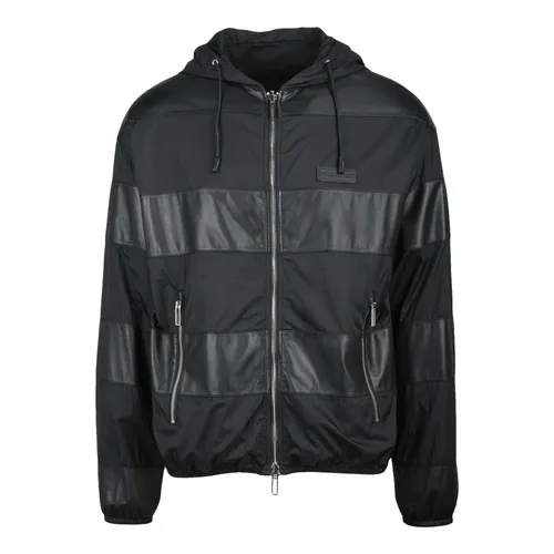 Patchwork Leather Nylon Zipper Jacket - Emporio Armani - Modalova