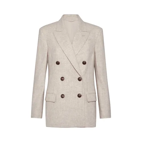 Beige Flannel Blazer with Peak Lapels - Brunello Cucinelli - Modalova