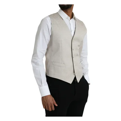 Off White Cotton Formal Dress Vest - Dolce & Gabbana - Modalova