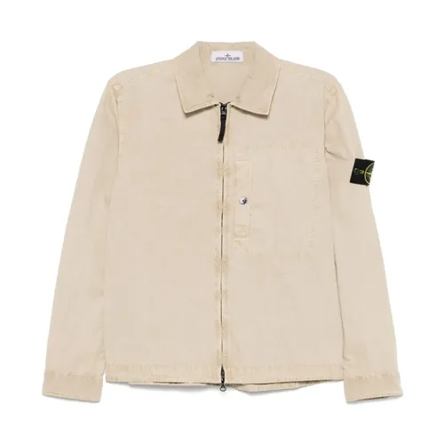Beige Canvas Logo Jacket Ss25 - Stone Island - Modalova