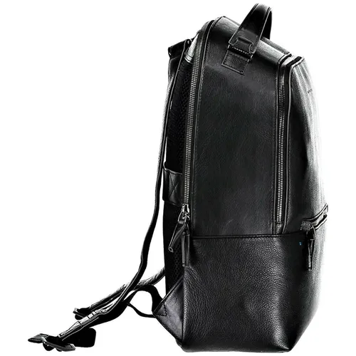 Black Leather Unisex Backpack with Trolley System - Piquadro - Modalova