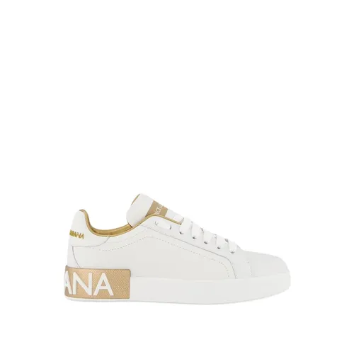 White Gold Leather Sneakers - Dolce & Gabbana - Modalova