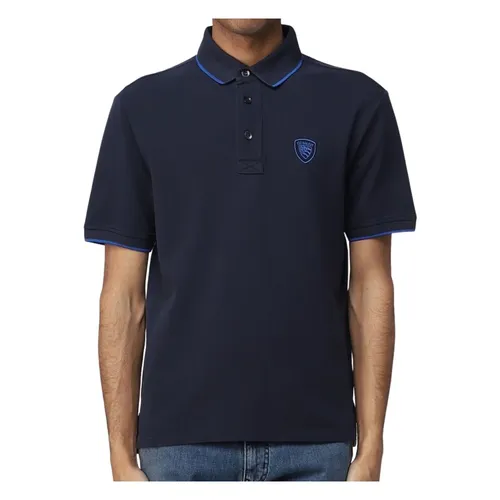 Polo in Cotone Blu con Scudo Logo - Blauer - Modalova