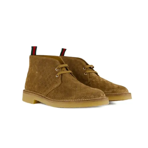 Monogram Suede Lace-Up Boots - Gucci - Modalova