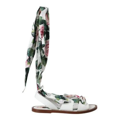 Floral Print Ankle Wrap Sandals - Dolce & Gabbana - Modalova