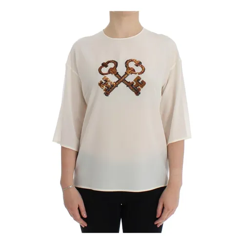 White Sequined Key Silk Blouse - Dolce & Gabbana - Modalova