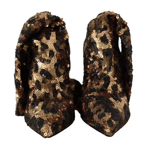 Leopard Sequins Heeled Boots - Dolce & Gabbana - Modalova