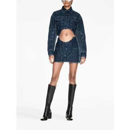 Motorcycle Hole Crop Jacket - Off White - Modalova