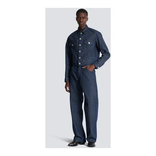 Mini monogram jacquard denim jacket - Balmain - Modalova