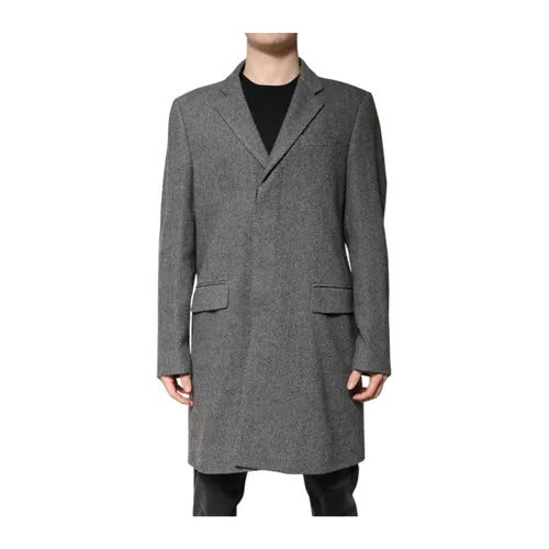 Gray Wool Trench Coat with Peak Lapel - Dolce & Gabbana - Modalova