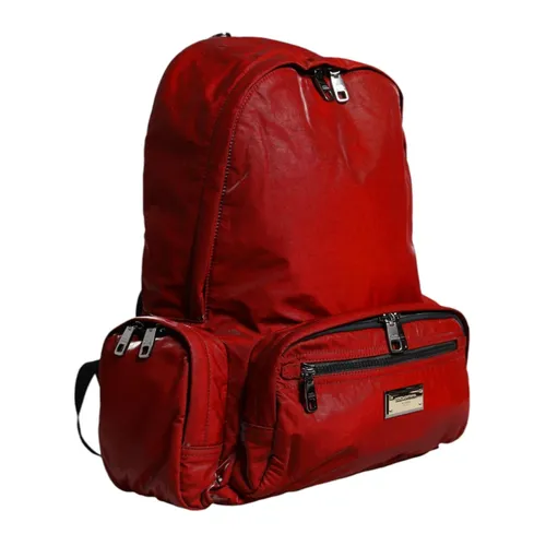 Leopard Logo Plaque Backpack Red - Dolce & Gabbana - Modalova