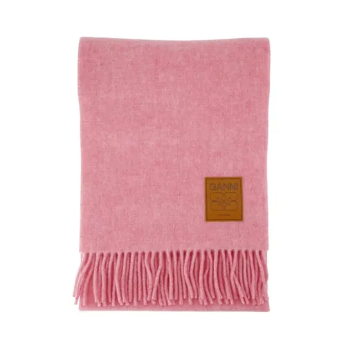 Pink Wool Double Face Solid Scarf - Ganni - Modalova