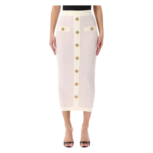 Long Buttoned Tweed Skirt - Balmain - Modalova