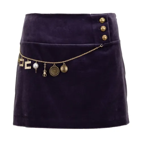 Gold Button Short Skirt with Charm - Elisabetta Franchi - Modalova