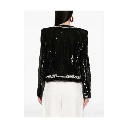 Black Sequin Jacket with Shoulder Pads - Balmain - Modalova