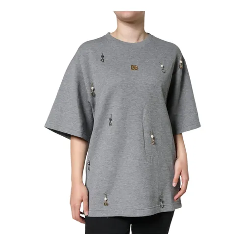Grey Embellished Round Neck Tee - Dolce & Gabbana - Modalova