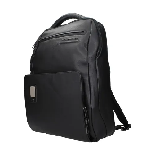 Black Leather Backpack with Multiple Compartments - Piquadro - Modalova