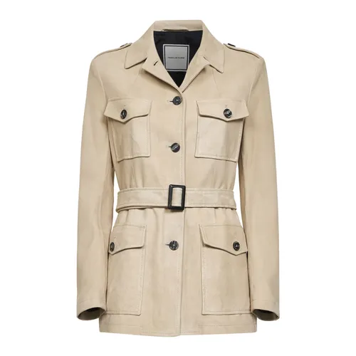 Buttoned Belted Lambskin Jacket - Tagliatore - Modalova