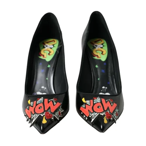 Black Patent Leather Pointed Toe Pumps - Dolce & Gabbana - Modalova