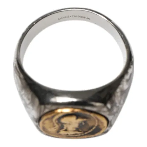 Engraved Two Color Brass Logo Ring - Dolce & Gabbana - Modalova