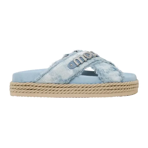 Sandalias de Slide Tejidas con Denim Deshilachado - Mou - Modalova
