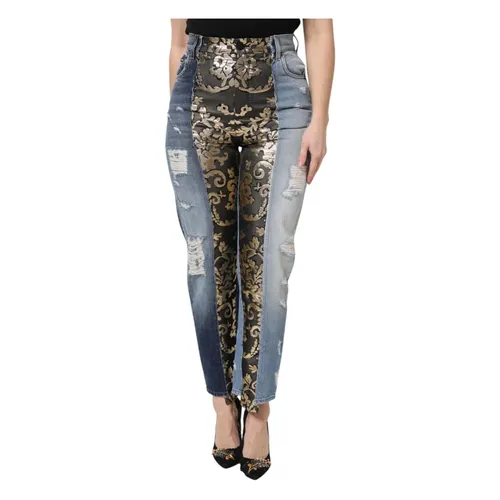 Multicolor Patchwork Tapered Denim Jeans - Dolce & Gabbana - Modalova