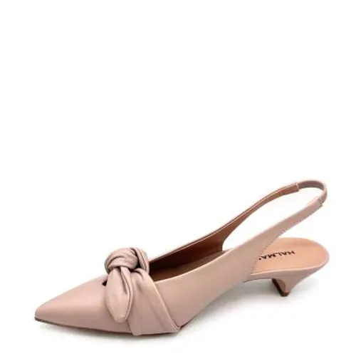 Elasticized Heel Leather Slingback with Bow - Halmanera - Modalova