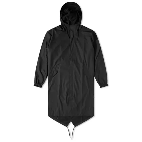 Black Fishtail Parka with Asymmetric Hem - Rains - Modalova
