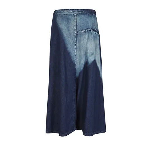 Denim indigo flared skirt with triangle gusset - Yohji Yamamoto - Modalova