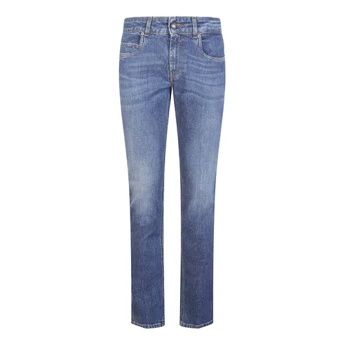 Stretch denim jeans with leather patch - Fay - Modalova