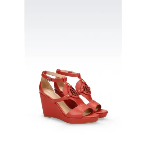 Red Leather Wedge Sandals - Emporio Armani - Modalova