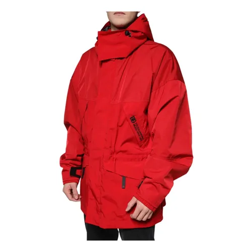 Red Hooded Parka Jacket with Logo - Dolce & Gabbana - Modalova