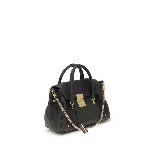 Elegant Leather Handbag with Striped Loop - Thom Browne - Modalova
