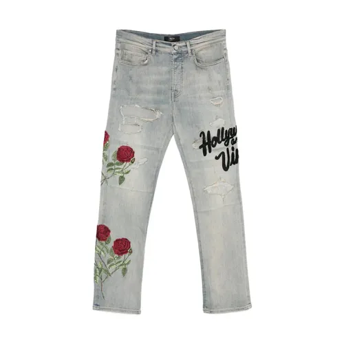 Vaqueros Azules con Rosas Bordadas - Amiri - Modalova