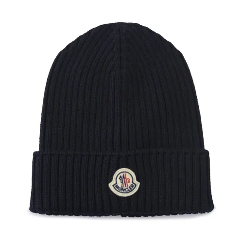 Wool Beanie with Logo Patch - Moncler - Modalova
