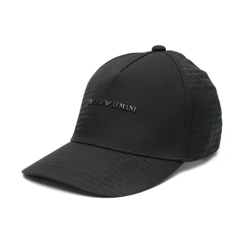 Black Monogram Cotton Hat - Emporio Armani - Modalova