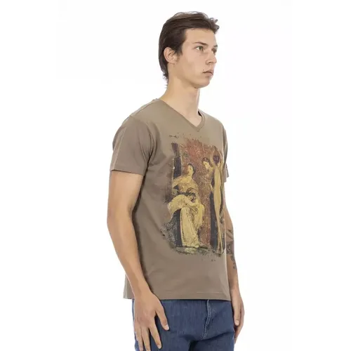 Elegant V-Neck Tee with Frontprint - Trussardi - Modalova